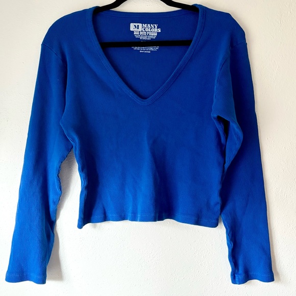 Big Bud Press Tops - Big Bud Press Cropped V Neck Long Sleeve Cobalt size M